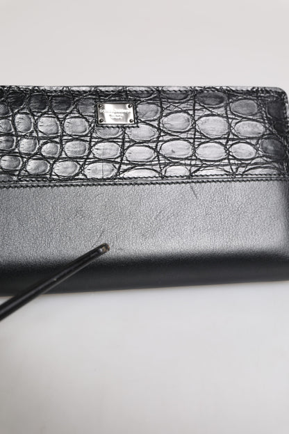 Dolce &amp; Gabbana – Kontinentale Geldbörse mit Rundum-Reißverschluss und Logo-Schild aus schwarzem Leder