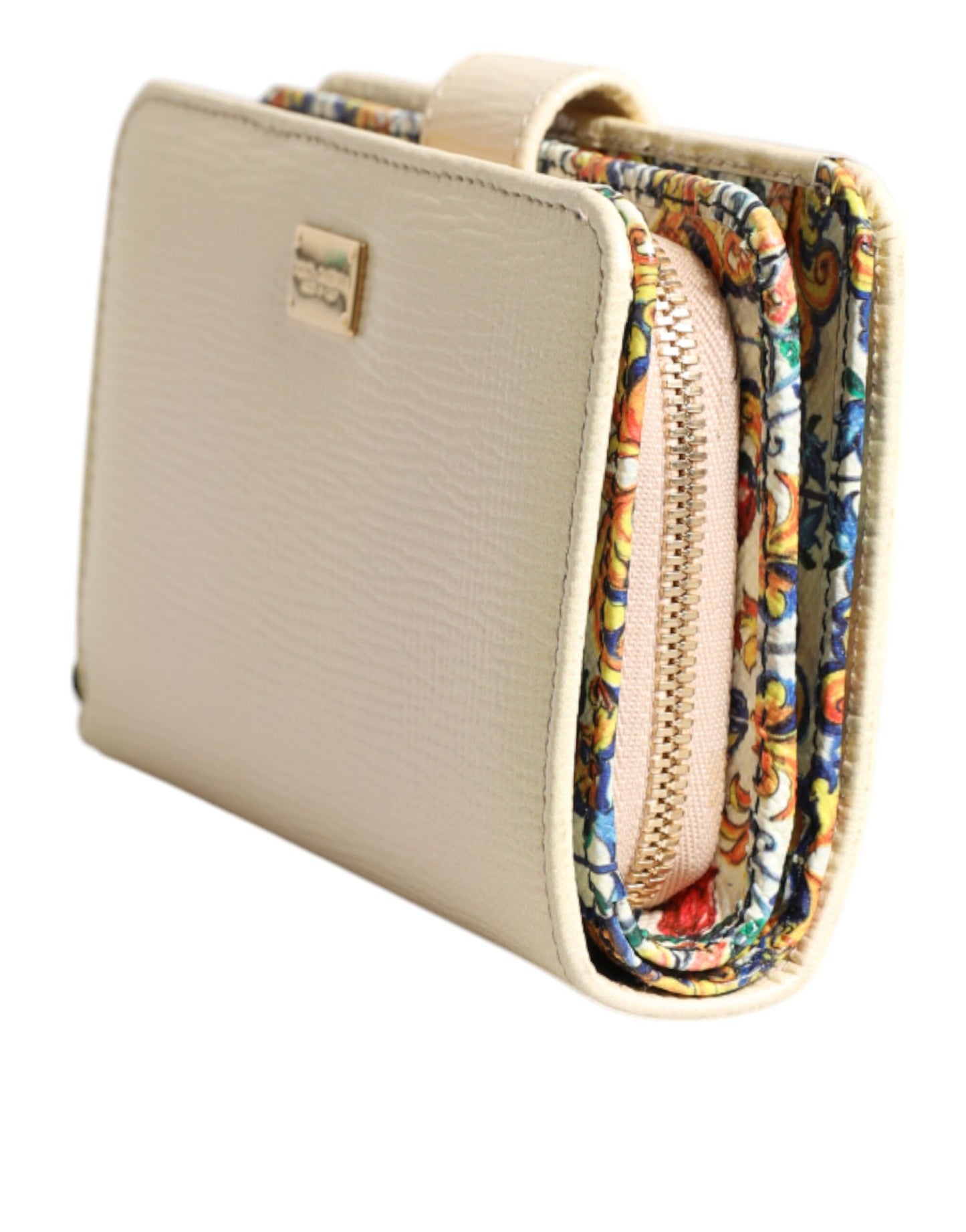 Dolce &amp; Gabbana – Kompakte Kartenetui-Brieftasche aus elfenbeinfarbenem Kalbsleder mit Logo-Schild