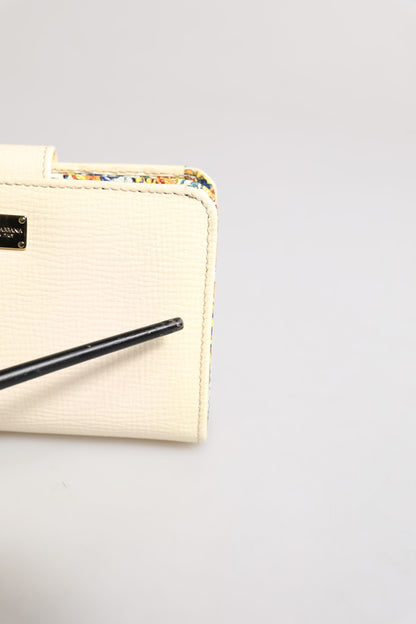 Dolce &amp; Gabbana – Kompakte Kartenetui-Brieftasche aus elfenbeinfarbenem Kalbsleder mit Logo-Schild