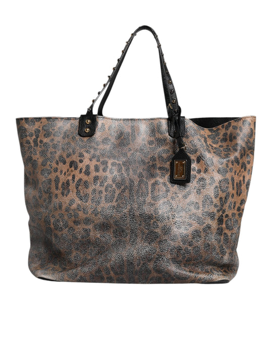 Dolce & Gabbana Braune BEATRICE-Tragetasche aus Leder mit Logo-Plakette und Leopardenmuster