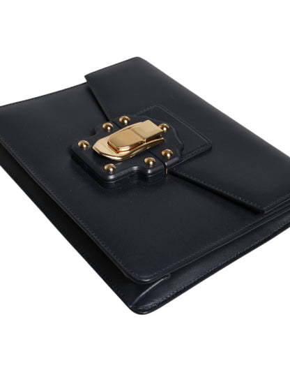 Dolce &amp; Gabbana – Umhängetasche aus schwarzem Leder mit Logo und Gold