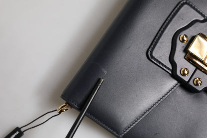 Dolce &amp; Gabbana – Umhängetasche aus schwarzem Leder mit Logo und Gold