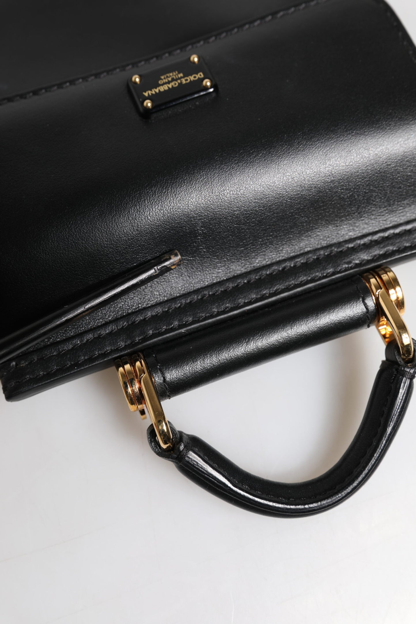 Dolce &amp; Gabbana – Minitasche mit Logo-Schild aus schwarzem Kalbsleder