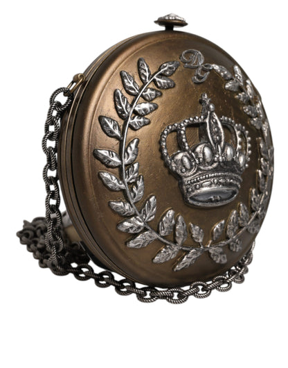 Dolce & Gabbana Gold Brass Metal DG Crown Clutch Crossbody Bag