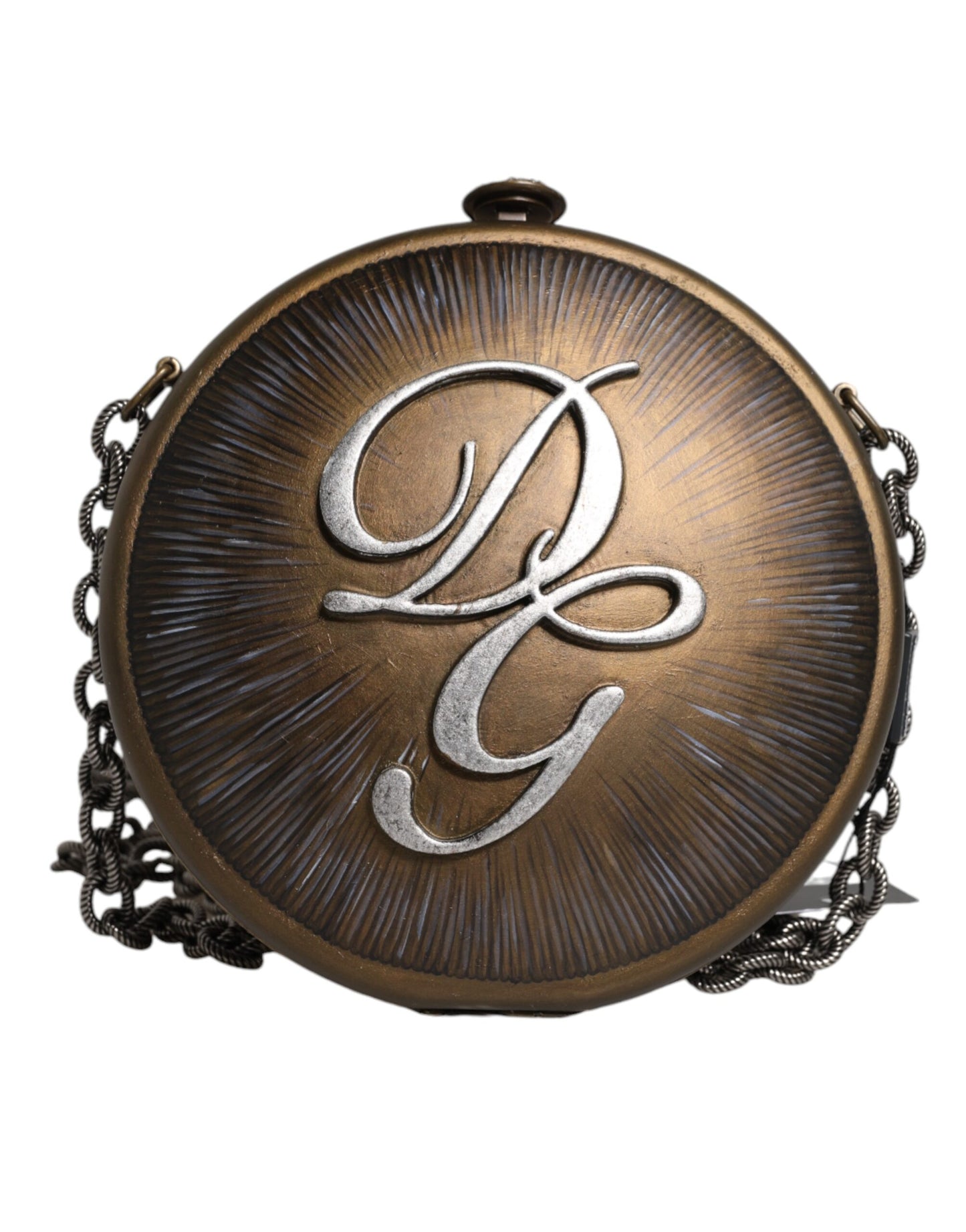 Dolce & Gabbana Gold Brass Metal DG Crown Clutch Crossbody Bag