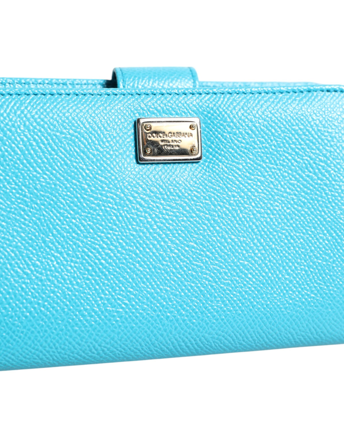 Dolce &amp; Gabbana Hellblaue, zweifach faltbare Clutch aus Leder im Kontinentalstil