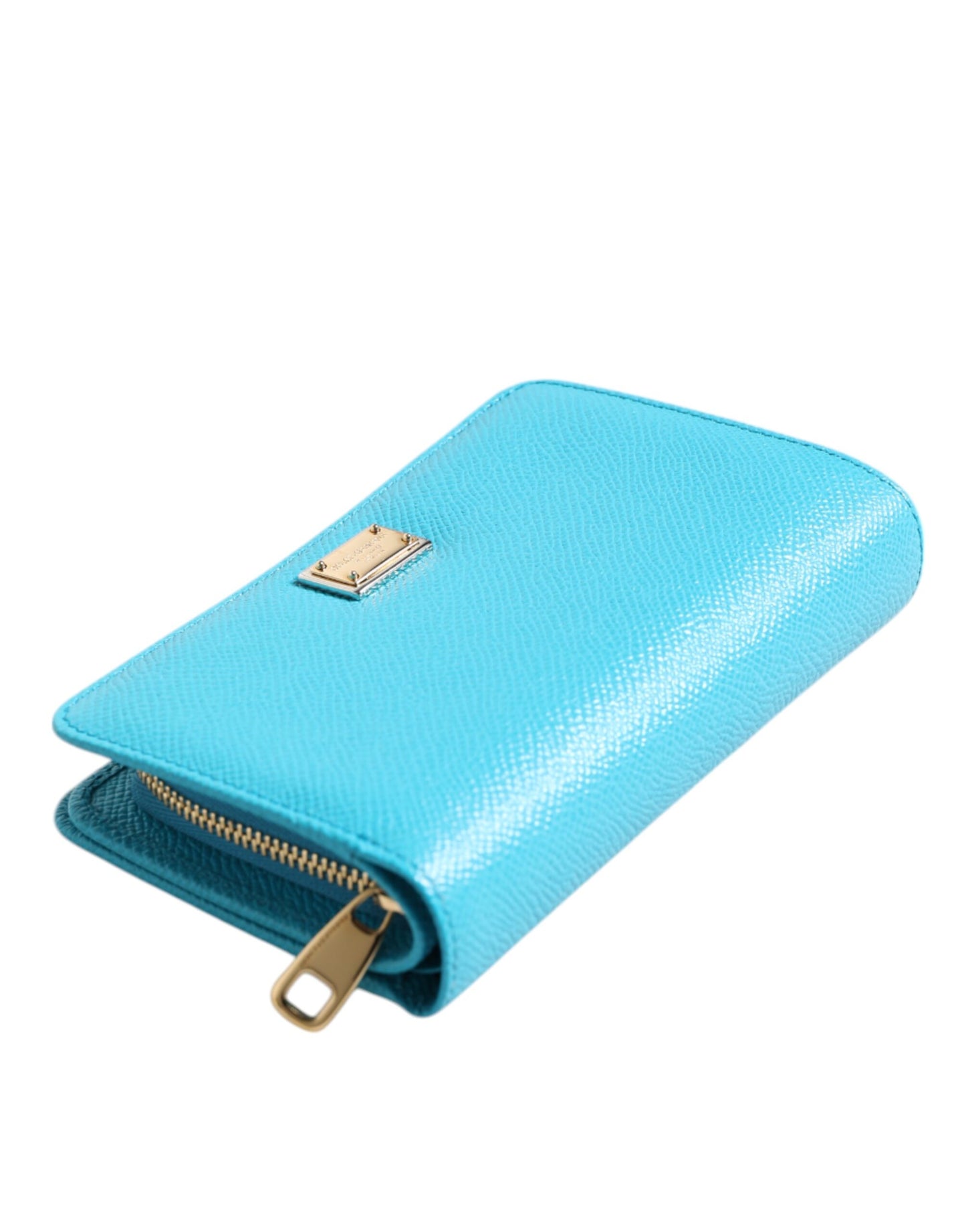 Dolce &amp; Gabbana Hellblaue, zweifach faltbare Clutch aus Leder im Kontinentalstil