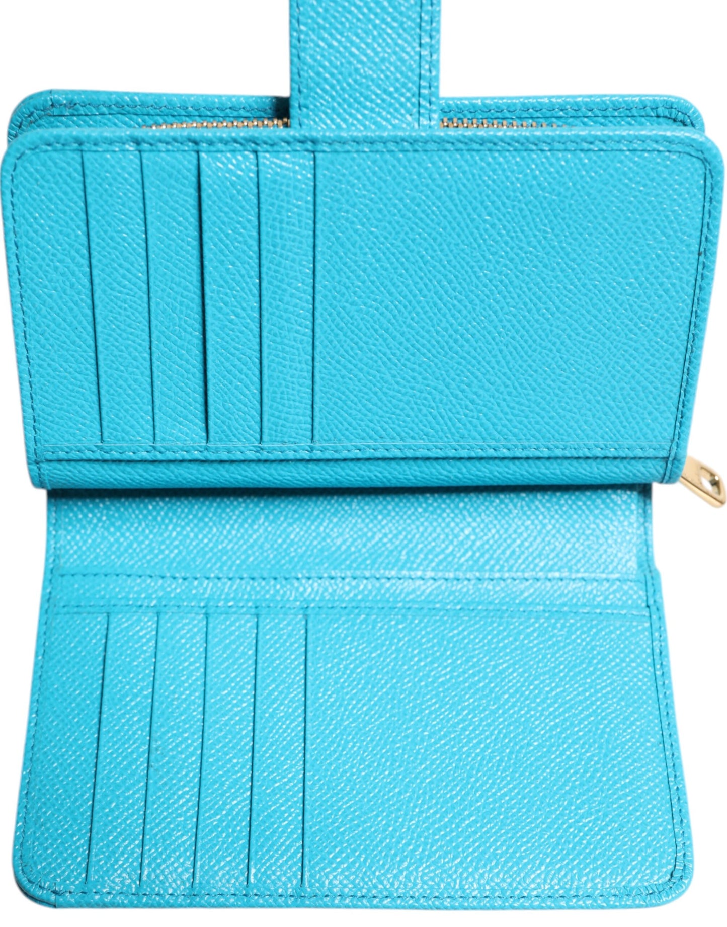 Dolce &amp; Gabbana Hellblaue, zweifach faltbare Clutch aus Leder im Kontinentalstil