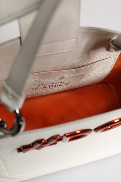 Dolce & Gabbana White Leather #DG BEATRICE Top Handle Tote Bag