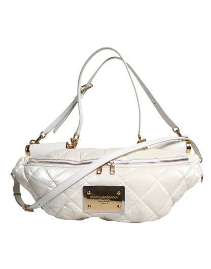 Dolce & Gabbana White Quilted Logo Plaque Belt Waist Fanny Pack Bag