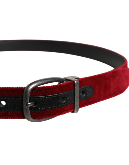 Dolce & Gabbana Red Velvet Black Metal Buckle Logo Belt
