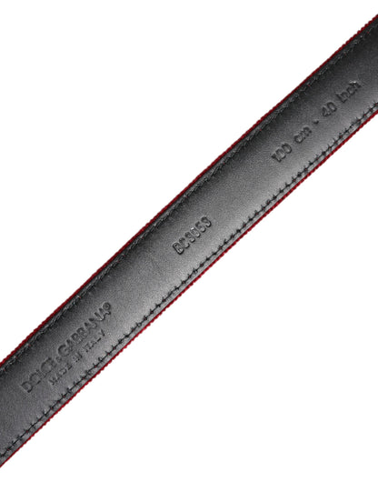 Dolce & Gabbana Red Velvet Black Metal Buckle Logo Belt