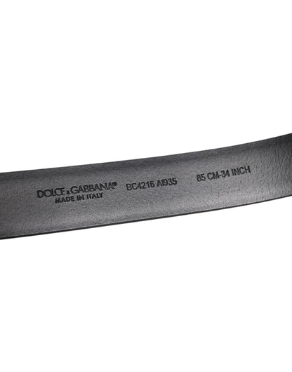 Dolce &amp; Gabbana – Schwarzer, glänzender Ledergürtel mit silberner Metallschnalle