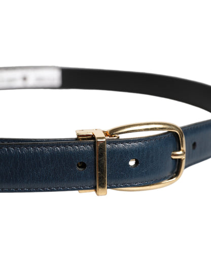 Dolce & Gabbana Blue Leather Metal Buckle Classic Belt