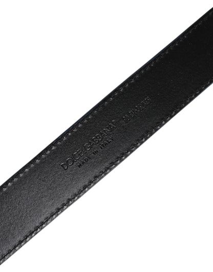 Dolce &amp; Gabbana – Blau-beiger Ledergürtel mit gewebter Metallschnalle