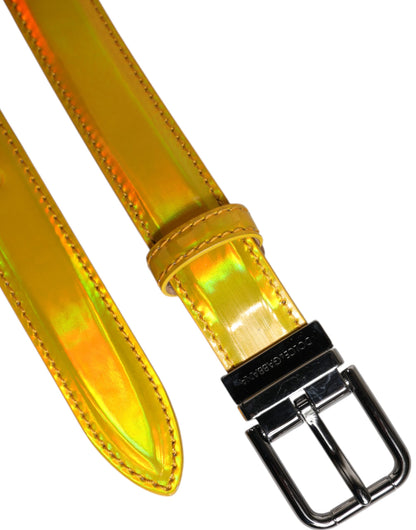 Dolce &amp; Gabbana Metallic-Gelber Ledergürtel mit Metalllogo-Schnalle