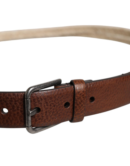 Dolce &amp; Gabbana – Brauner Juteledergürtel mit gewebter Metallschnalle