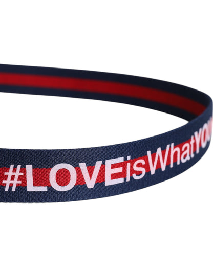 Dolce &amp; Gabbana, blauer Gürtel aus bedrucktem Baumwollleder mit Metallschnalle