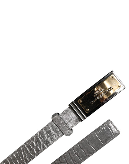 Dolce &amp; Gabbana – Klassischer Gürtel mit goldener Logo-Plakette und Schnalle in Silber