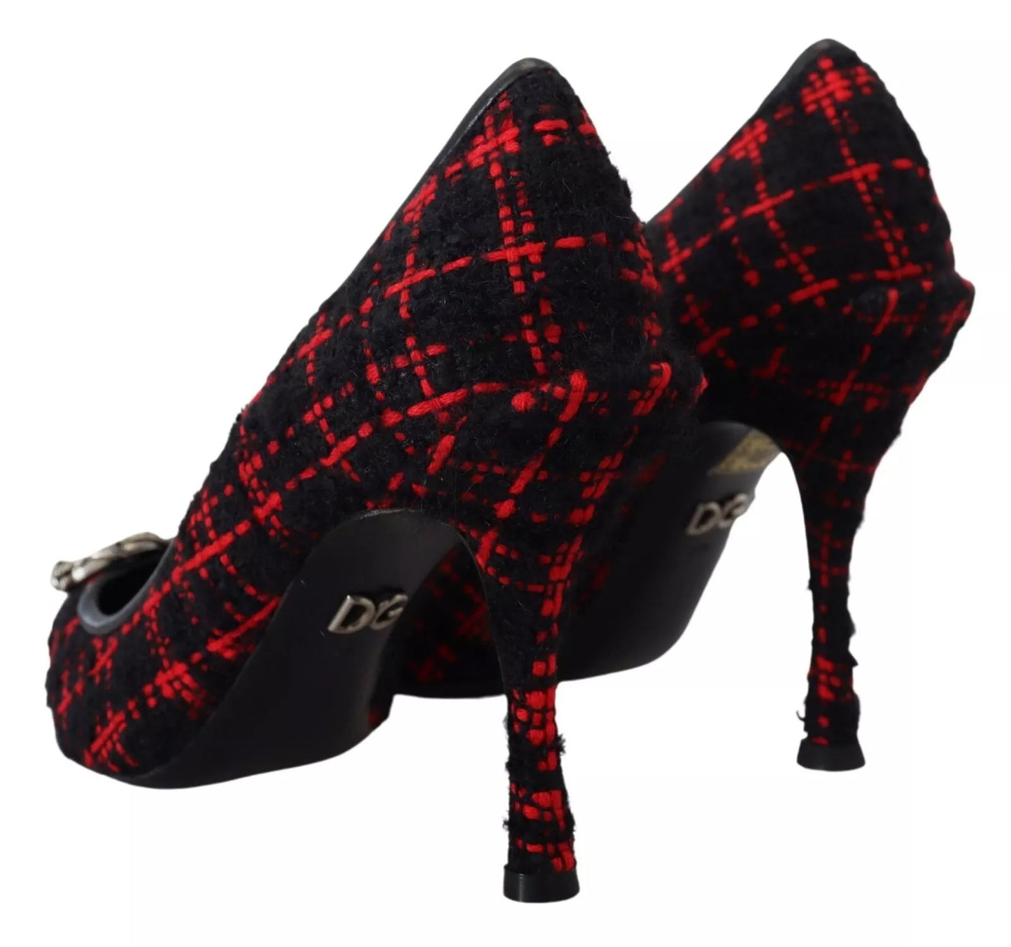 Dolce & Gabbana Red Black Tweed DG Amore Heels Pumps Shoes