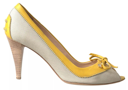 Tod's Gelb Off White Peep Toe Heels Pumps Schuhe