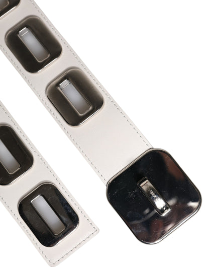 Dolce &amp; Gabbana – Weißer Ledergürtel mit goldfarbener drehbarer Schnalle