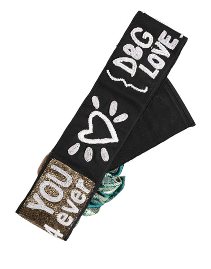 Dolce &amp; Gabbana – Schwarzer, mehrfarbig verzierter Taillengürtel aus Stretch