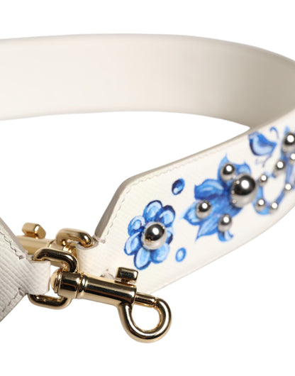 Dolce & Gabbana White Blue Floral Leather Stud Shoulder Strap