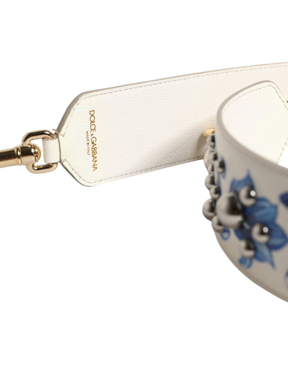 Dolce & Gabbana White Blue Floral Leather Stud Shoulder Strap