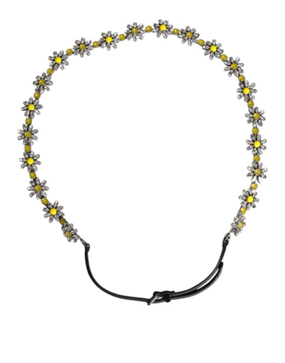 Dolce & Gabbana Black Leather Daisy Crystal Embellish Waist Belt