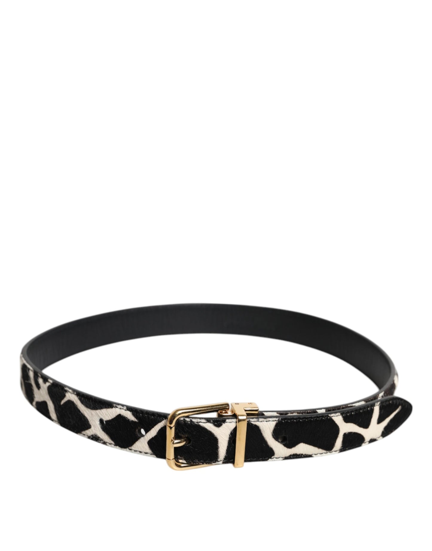 Dolce &amp; Gabbana Braun-weißer Ponyledergürtel mit Metallschnalle