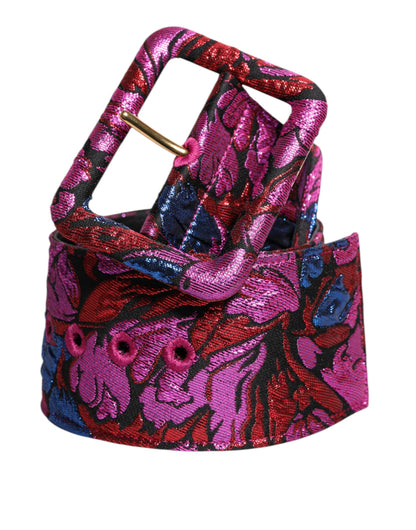 Dolce &amp; Gabbana – Breiter Taillengürtel aus Jacquard-Lurex mit Blumenmuster und Schnalle
