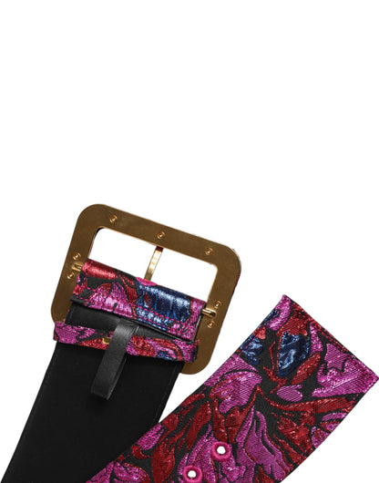 Dolce &amp; Gabbana – Breiter Taillengürtel aus Jacquard-Lurex mit Blumenmuster und Schnalle