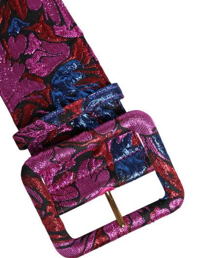 Dolce &amp; Gabbana – Breiter Taillengürtel aus Jacquard-Lurex mit Blumenmuster und Schnalle