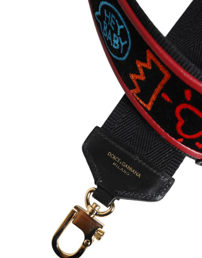 Dolce &amp; Gabbana – Schultergurt für bedruckte Tasche aus schwarzer Baumwolle
