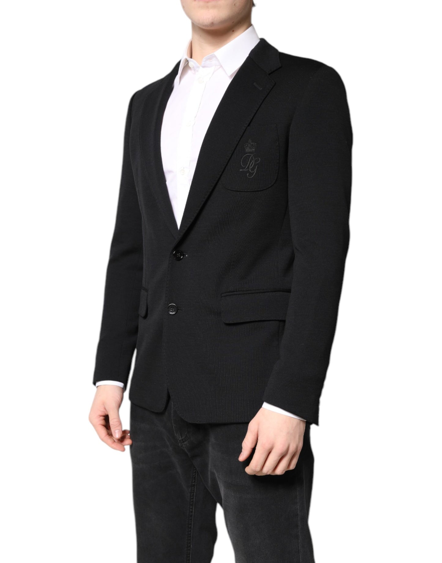 Dolce &amp; Gabbana – Schwarzer Slim Fit-Mantel aus Wolle, Blazer, Jacke, Anzug