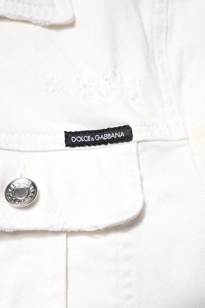 Dolce & Gabbana White Graffiti Cotton Stretch Denim Jacket