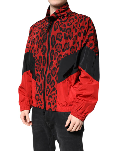 Dolce &amp; Gabbana – Bomberjacke aus Nylon mit durchgehendem Reißverschluss und rotem Leopardenmuster