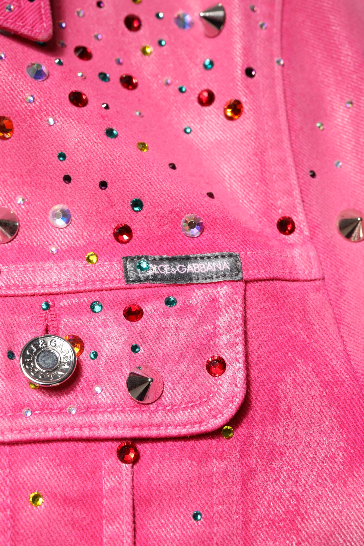 Dolce &amp; Gabbana – Jeansjacke aus Baumwolle mit rosa Kristallverzierung