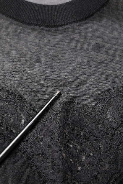 Dolce & Gabbana Black Lace Sheer Crew Neck Sleeveless Top