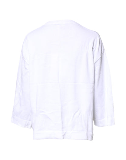 Love Moschino – Weißes, langärmliges Baumwoll-T-Shirt mit Grafikdruck