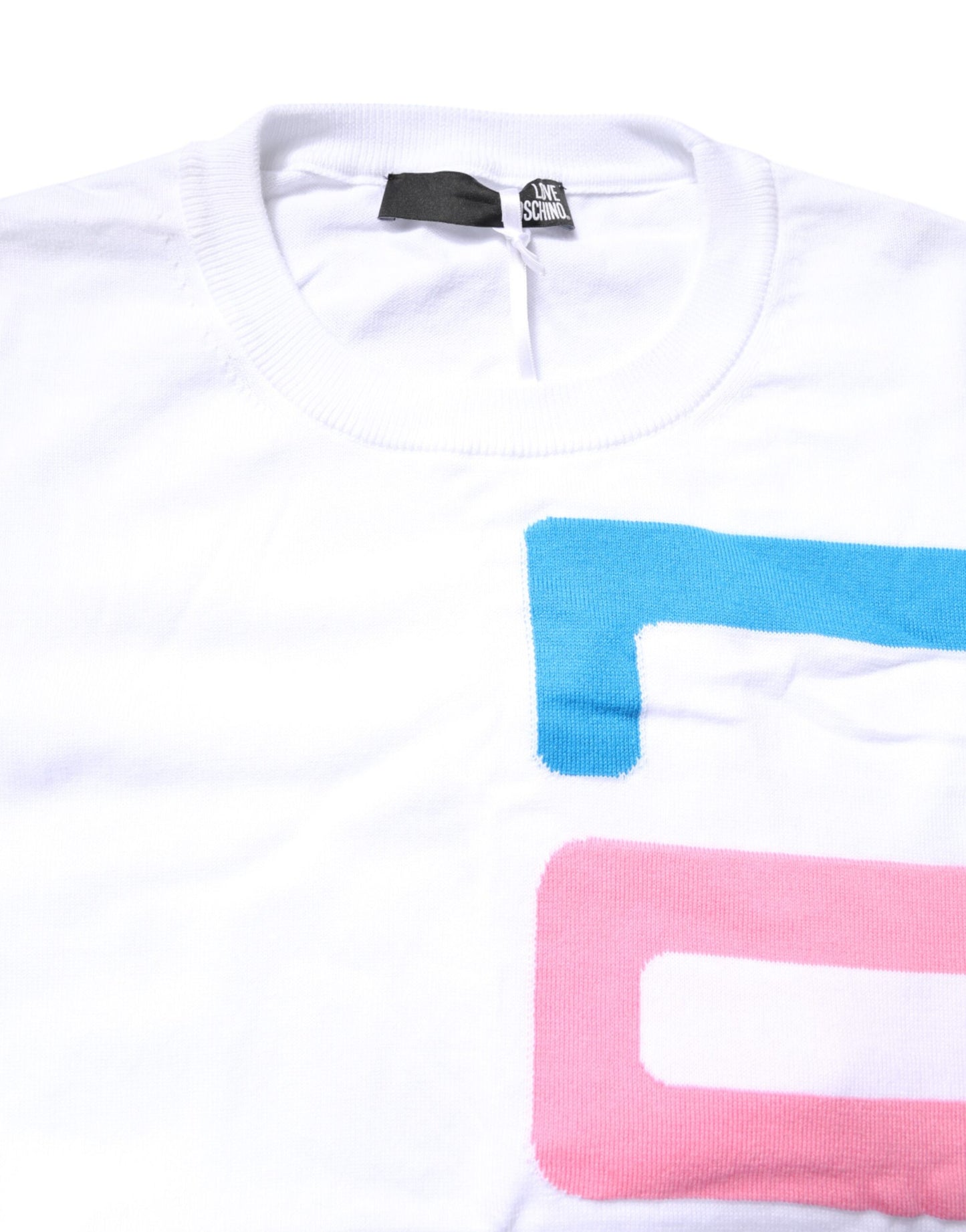 Love Moschino – Weißes, langärmliges Baumwoll-T-Shirt mit Grafikdruck