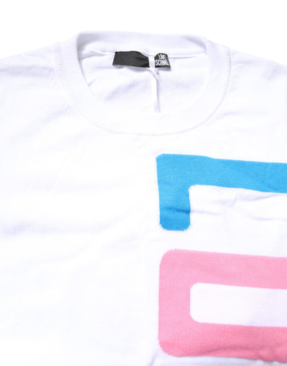 Love Moschino – Weißes, langärmliges Baumwoll-T-Shirt mit Grafikdruck