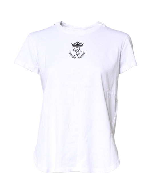 Dolce & Gabbana White Logo Crown Cotton Crew Neck T-shirt