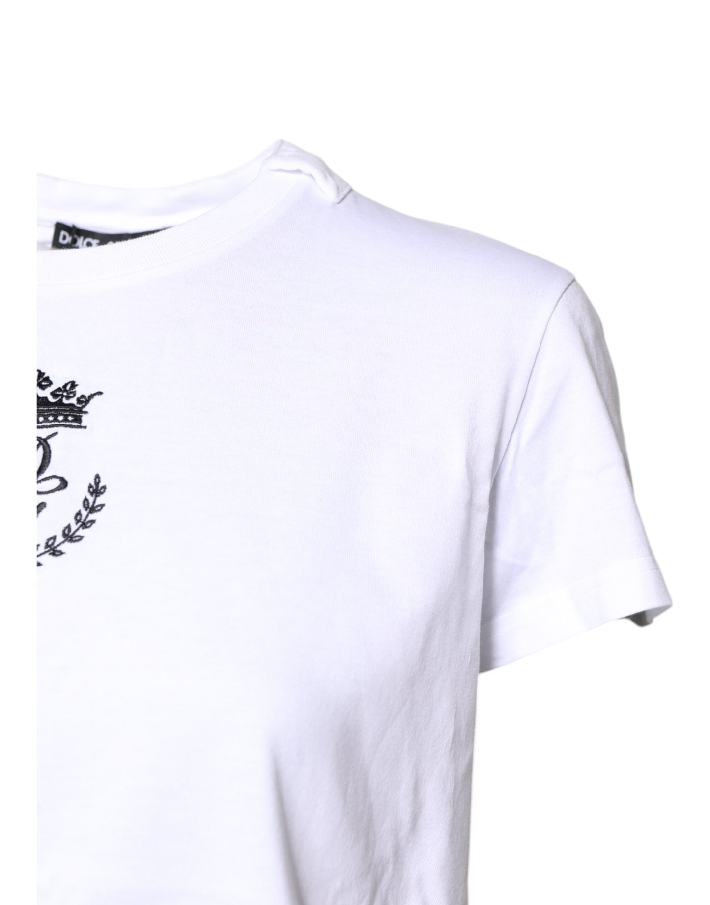 Dolce &amp; Gabbana Weißes T-Shirt aus Baumwolle mit Rundhalsausschnitt und Logo-Krone