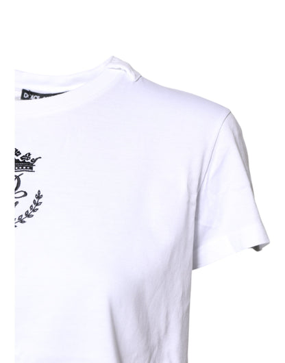 Dolce &amp; Gabbana Weißes T-Shirt aus Baumwolle mit Rundhalsausschnitt und Logo-Krone