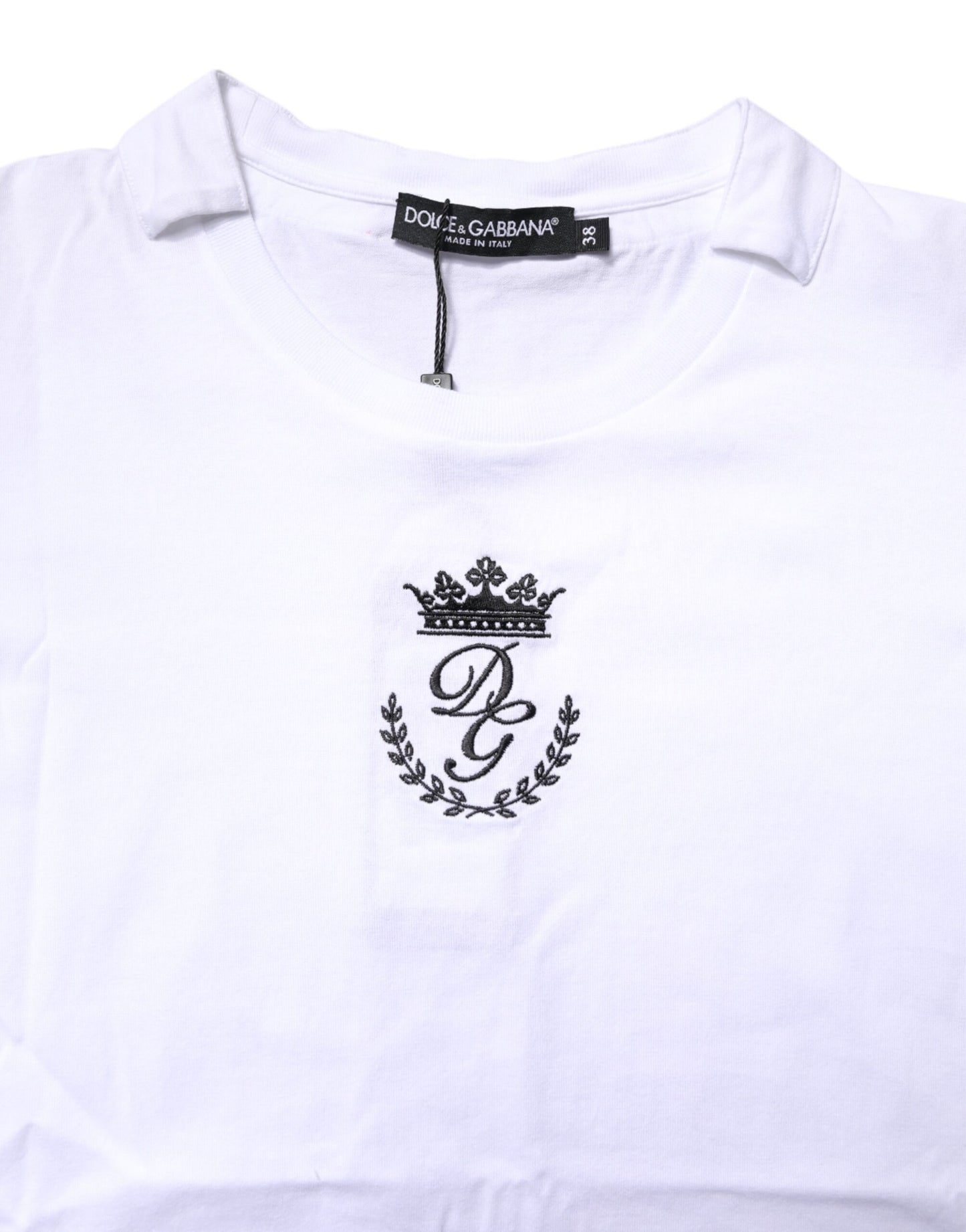 Dolce &amp; Gabbana Weißes T-Shirt aus Baumwolle mit Rundhalsausschnitt und Logo-Krone