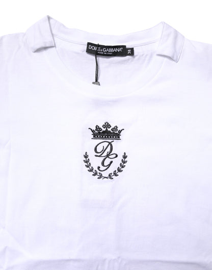 Dolce &amp; Gabbana Weißes T-Shirt aus Baumwolle mit Rundhalsausschnitt und Logo-Krone