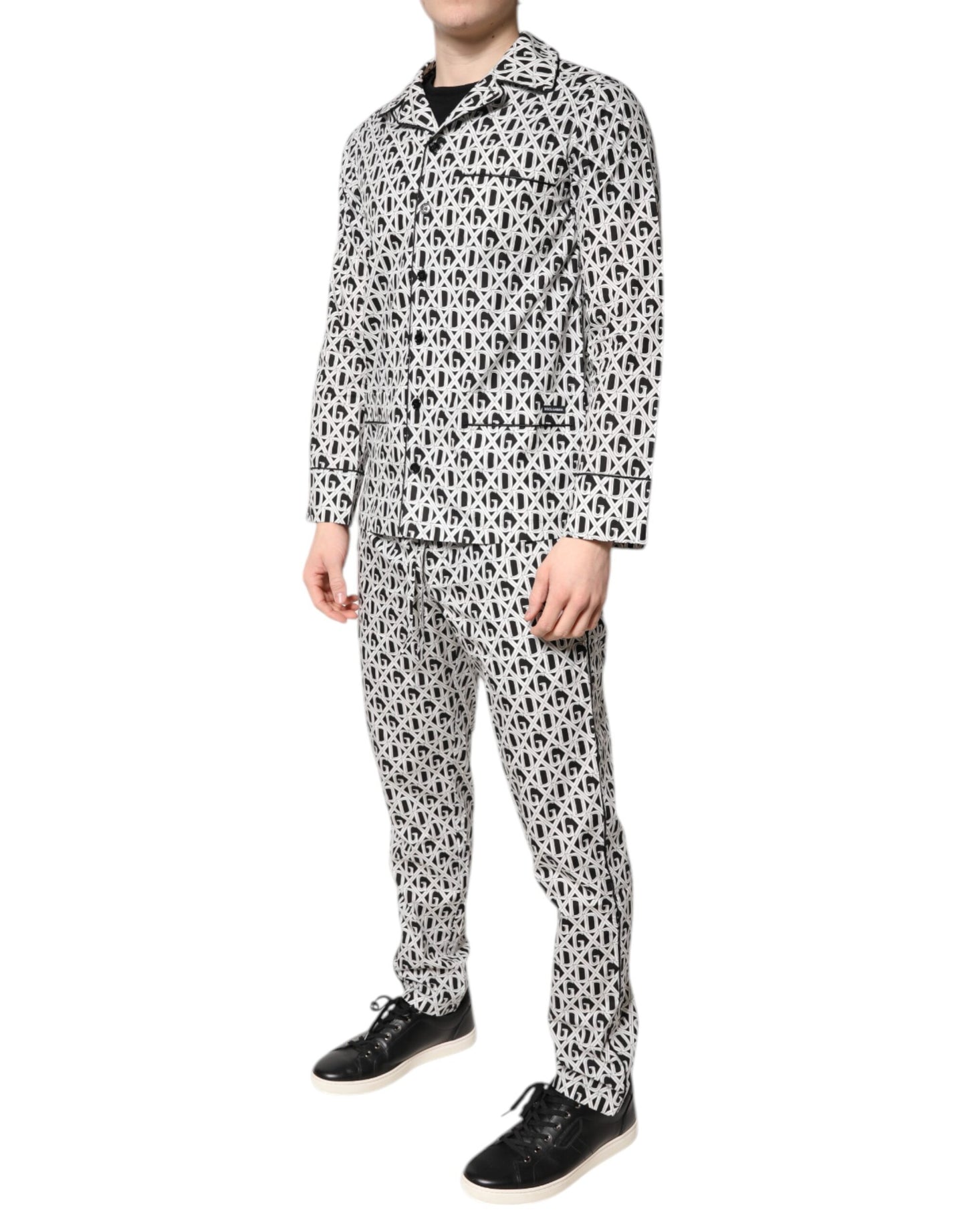 Dolce & Gabbana Black White DG Print Cotton Pajama Set Sleepwear