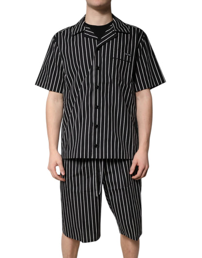 Dolce &amp; Gabbana Schwarz Weiß Streifen Baumwolle Männer Pyjama Set Nachtwäsche